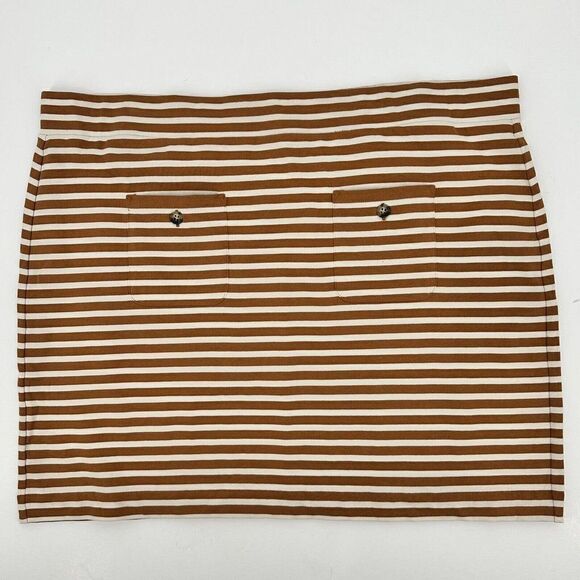 J. Crew Knit Mini Skirt Stripe Natural Gigi Pockets Cotton NWT Size 2X - Picture 3 of 9